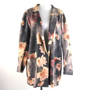 Soft Surroundings Solitaire Grey Floral Butterfly Drape Faux Suede Jacket 2X NWT